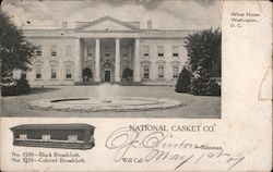 Ad for National Casket Co. with photo of the White House Postcard