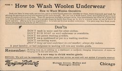 Montgomery Ward Co. How to wash woolen underware. Postcard