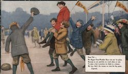 Bigger-Than-Weather boys painting by Peter Newell. Postcard