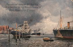 Van Houten's Cocoa. Reproduction of oil painting of ships and sailboats in harbor Postcard