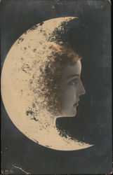 Woman in crescent moon Postcard