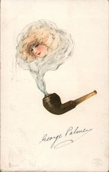 Portrait of blond girl from smoke from pipe. George Palmer Postcard