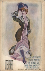 What is the proper height for a lady to hold her skirts? tilt card for answer 1906 Postcard Postcard Postcard