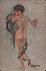 La Femme et Le Serpent (The Womand and the Snake) by S. Meunier Artist Signed Suzanne Meunier Postcard Postcard Postcard