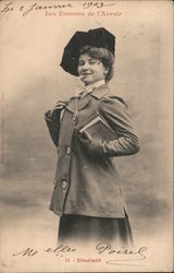Woman smoking carrying books.The women of the future. Etudiant. Les Femmes de l'avenir Postcard