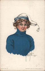 Girl in a Sweater and Knit Stocking Hat Postcard