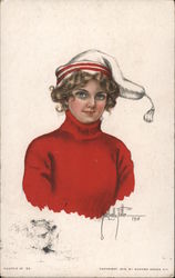 Girl in Red Sweater and Knit Stocking Cap Postcard