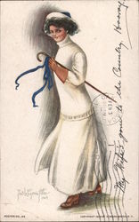 Woman in a white dress, 1909. Postcard