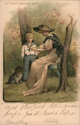The Maud Goodman Series. boy and dog with woman reading on bench Postcard