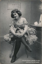 Lady In Low Cut Dress And Black Stockings Postcard