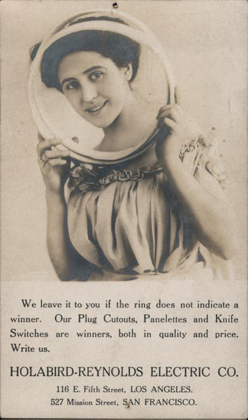 Woman holding a Ring Holabird - Reynolds Electric Co. San Francisco California