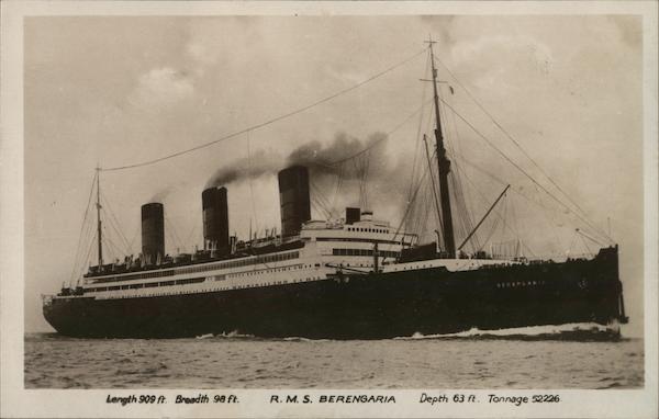 R.M.S. Berengaria Length 900 ft. Breadth 98 ft. Depth 63 ft. Tonnage 52226