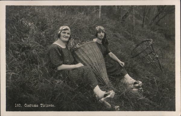 Costume Ticinese - Two Woman Sitting on the side of a Hill