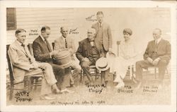 President Coolidge with Harvey Firestone, Henry Ford, Thomas Edison, Mrs. Coolidge, and Col. John Coolidge Postcard