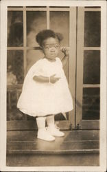 Studio photo of little girl in white dress Postcard