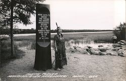 Mississippi River Headwaters Monument, Indian guide Picking Flowers Park Rapids, MN Postcard Postcard Postcard
