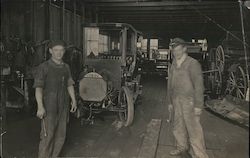Two men at work in the car shop Postcard