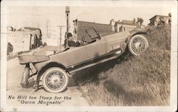 No hill too steep for the Owen Magnetic. Automobile driving up steep hillside Postcard