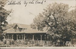 Lodge building, huge porch, "Schellville by the creek" Postcard