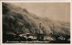 Approaching dust storm in middle West, houses Postcard