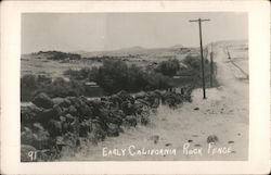 Early California rock fence, Highway 49 - Gold Rush Postcard