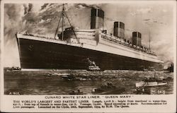 Cunars White Star Liner "Queen Mary" Steamers Postcard Postcard Postcard