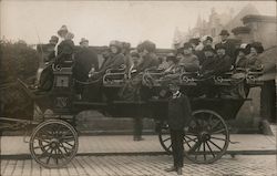 Horse Drawn touring carriage loaded with passengers posing for photo Postcard