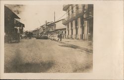 Street view of men parading down street, crowd dressed in white watching Panama Postcard Postcard Postcard