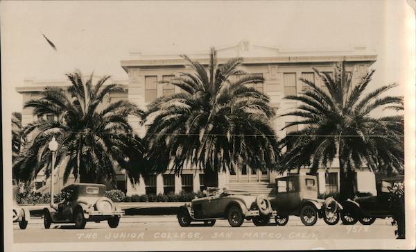 The Junior College, palm trees, cars, lightpost San Mateo California