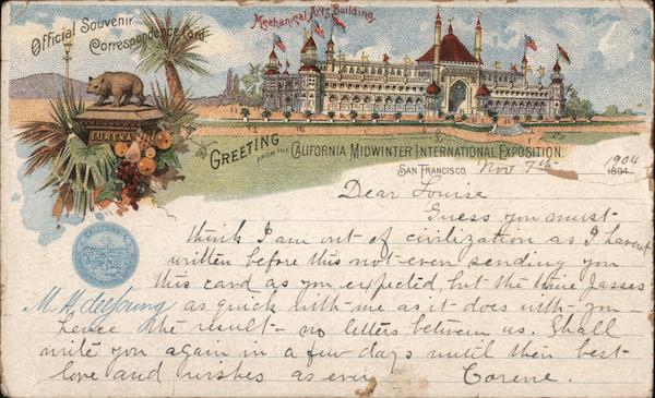 Rare: Greetings from the California Midwinter International Exposition 1894 San Francisco