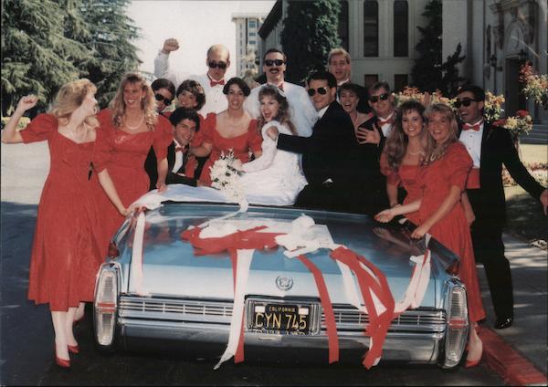 Just Weddings Photography. Wedding party in convertible decorated. Hayward California