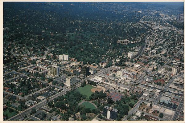 Aerial view of downtown with wooded residential areas San Mateo California