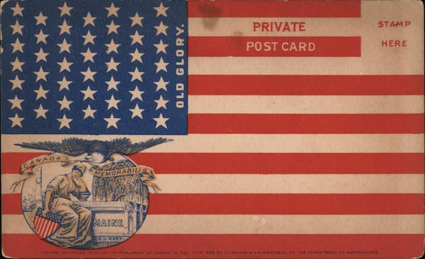 1898 Remembering the Maine U.S. Navy. Old Glory background. Canada Memorabilis