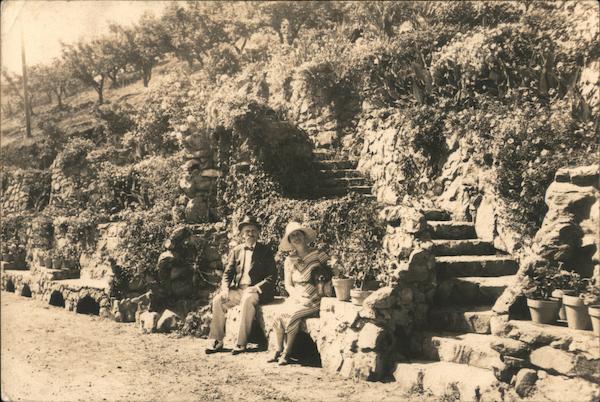 Freemont and Cora Older wish you 1935 years of Happiness. Woodhills Ranch, sitting on a bench Cupertino