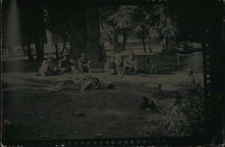Men camping in the woods Postcard Postcard Postcard