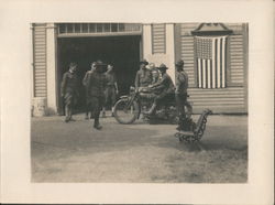 Group of soldiers admiring motorcycle 48 star US flag Motorcycles Original Photograph Original Photograph Original Photograph