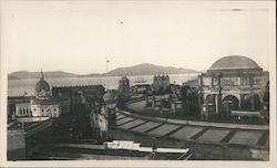 Palace of Fine Arts dome and nearby buildings; San Francisco Bay with sailing ship in distance Original Photograph