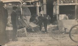 Men moving fallen stone work after earthquake April 18, 1906 Original Photograph