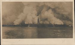 1906 San Francisco Fire, ferry building and piers as seen from the Bay Original Photograph