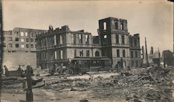 Streetcar in front of a ruined school building, San Francisco earthquake 1906 Original Photograph