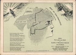 Ideal picture and map shows burned district area, golden gate at sunrise San Francisco, CA Postcard Postcard Postcard