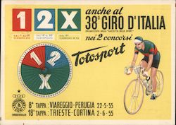 Bicycle Racing: Totosport 12x Anche al 38th Giro D'Italia - also on the 38th tour of Italy. Man on Bicycle Postcard