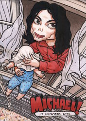 Michael Jackson holding a baby out a window Performers & Groups Postcard Postcard Postcard