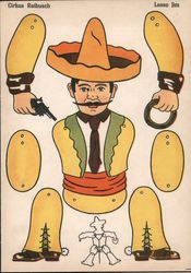 Lasso Jim, Cirkus Reibusch - Mechanical Paper Doll Postcard