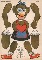 Kicki the Circus Monkey - Mechanical Paper Doll Postcard