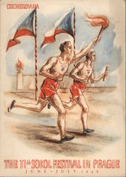 11th Sokol Festival June-July 1948. Running of the torch. Postcard