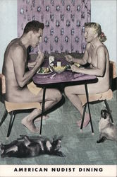 American Nudist Dining Postcard