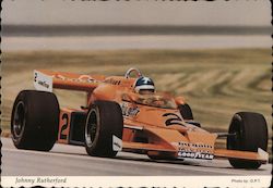 Johnny Rutherford in orange car #2, Indy 500 race car driver Postcard
