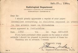 Request for reprints from Radiological Department University Hospital of Copenhagen Postcard