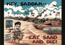 Hey Saddam..Eat sand and die! Signed Michael G. Conrad Military Postcard Postcard Postcard